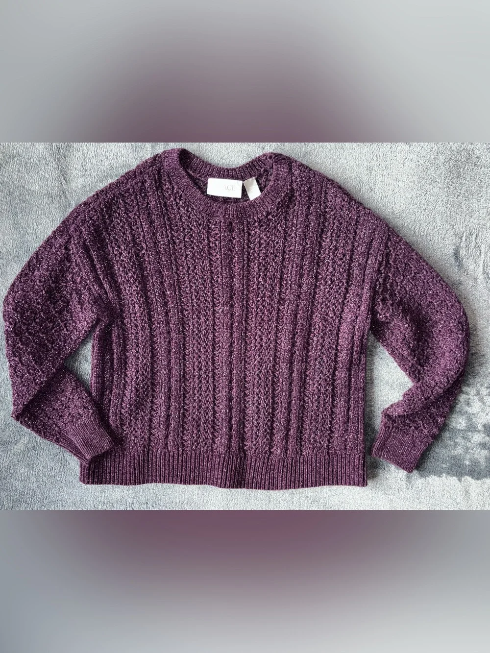 The Children's Place Plum/Silver Cable Knit Crewneck Sweater | Girls M7/8 |